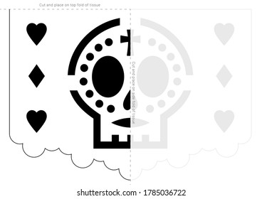 Papel picado stencil template. Dia de Muertos banner blueprint.