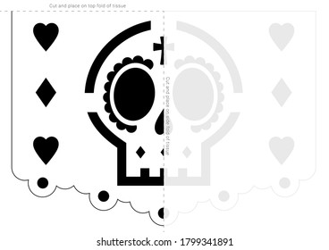 Papel picado stencil template. Dia de Muertos banner blueprint.