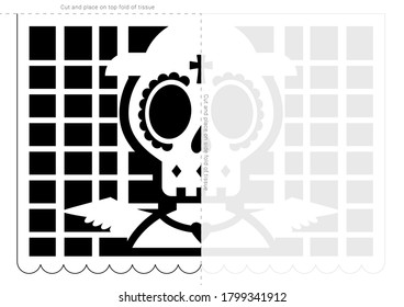 Papel picado stencil template. Dia de Muertos banner blueprint.