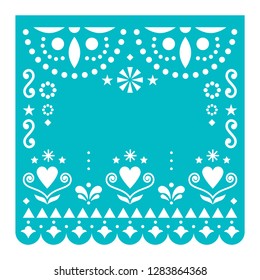 Papel Picado template with no text vector design, Mexican turquoise paper fiesta decoration