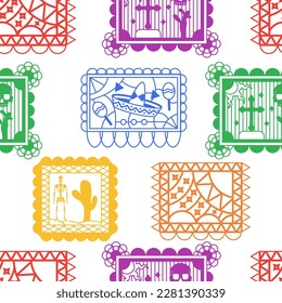 Papel picado vector cartoon seamless pattern background for wallpaper, wrapping, packing, and backdrop.