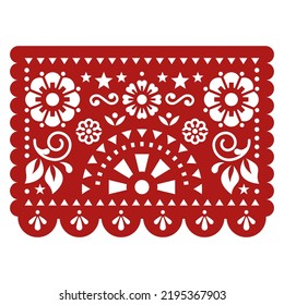 Diseño de fiesta vectorial Papel Picado con formas abstractas, patrón de corte de papel retro mexicano, decoración tradicional perfecta para la decoración de tarjetas de felicitación o de fiestas. Arte popular, ornamento retro de México