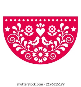 Papel Picado vector round design with birds, heart and flowers, Mexican fiesta cutout decoration. Papel Picado vector round design with birds, heart and flowers, Mexican fiesta cutout decoration

