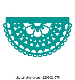 Papel Picado vector round design with decorative flowers and geometric shapes, traditional Mexican fiesta paprty decoration. Cool retro paper cutout pattern inspired by folk art from Mexico 