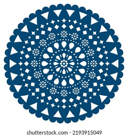 Papel Picado vector template circle design inspired by traditional cut out fiesta decorations from Mexico. Mexican party background in circle with flowers and geometric shapes

