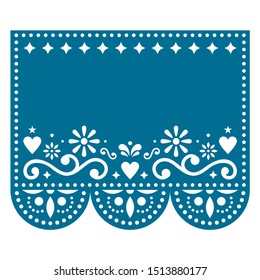 Papel Picado vector template design with no text, Mexican paper decoration with flowers and geometric shapes - greeting card or invitation. Traditional ornamental graland banner form Mexico