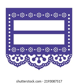 Papel Picado vector template design with two blank text lines inspired by traditional cut out fiesta decorations from Mexico. Mexican party background in blue with flowers and geometric shapes

