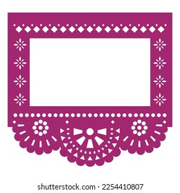 Papel Picado vector template design inspired by traditional cut out decoration from Mexico with flowers and blank space for text. Mexican fiesta garland background , floral and geometric pattern 

