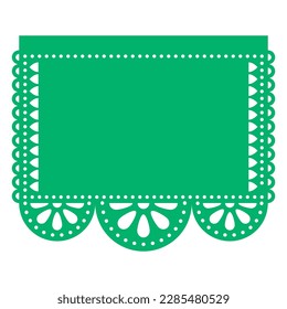 Papel Picado vector template design in green with empty space for text inspired by party garland cut out decorations from Mexico. Mexican fiesta background, tradtional floral and geometric pattern

