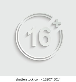 paper 16 plus icon. vector 16 + plus sign 