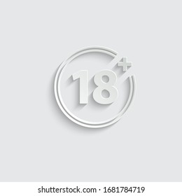 Icono de papel más 18. vector negro 18 más signo 