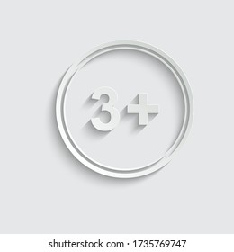 paper 3 plus icon. black vector 3 + plus sign 