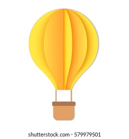 Paper 3D Craft Yellow Air Balloon Isolated On The White Background.