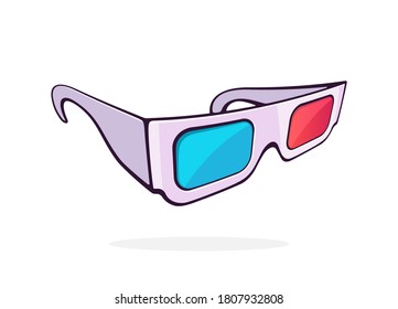 Paper 3d glasses isometric view. Stereo retro glasses for three-dimensional cinema. Symbol of the film industry. Cartoon vector illustration with outline. Clip art Isolated on white background