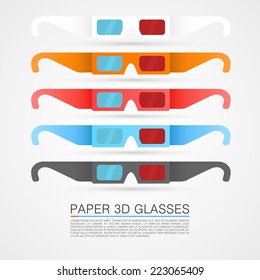 Paper 3d glasses, Glasses object, Glasses red blue, Glasses stereo, Glasses Vector 3d, Paper glasses eps, Glasses color set, Vector illustration