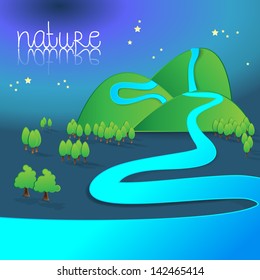Paper 3D Green Field And Blue Sky Background - Vector Illustration, Graphic Design Useful For Your Design
