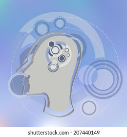 paper 3D head on abstract graphic background, vector illustration