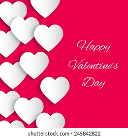 Paper 3D hearts pink background. Valentines Day card. Vector illustration EPS10