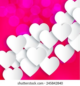 Paper 3D hearts pink background. Valentines Day card. Vector illustration EPS10