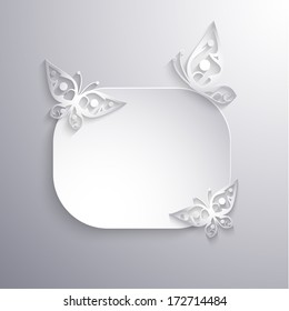 Paper 3d label with butterflies background - eps10 vector