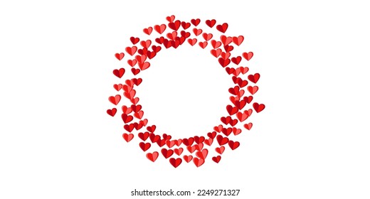 Paper 3D pink heart symbols romantic background design. Festive decorative elements. Banner background. Colorful heart amour symbols scatter.