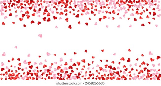 Paper 3D red heart shapes explosion vector background. Valentine carnival decor. Banner backdrop. Little heart love symbols on white.