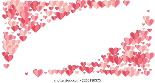 Paper 3D rosy heart symbols explosion vector background. Valentine carnival decor. Greeting card background. Falling heart love signs on white.