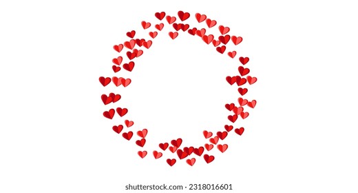 Paper 3D rosy heart symbols confetti background design. Festive decorative elements. Banner background. Little heart marriage symbols scatter.