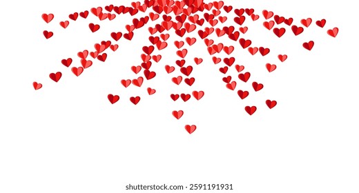 Paper 3D ruby red heart symbols confetti background design. Valentine's Day decor. Banner backdrop. Cute heart love signs illustration.