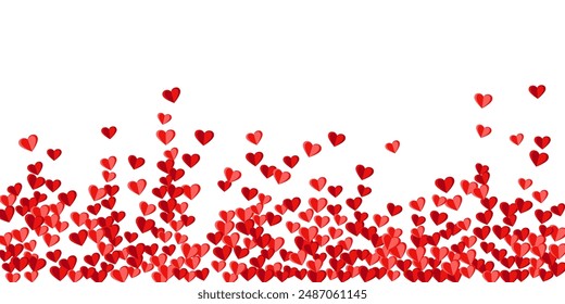 Paper 3D sweet heart shapes flying background design. Valentines Day sale decor. Gift card backdrop. Random heart amour symbols on white.