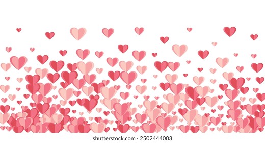 Paper 3D sweet heart symbols explosion background design. Women's Day decor. Poster backdrop. Random heart amour symbols illustration.