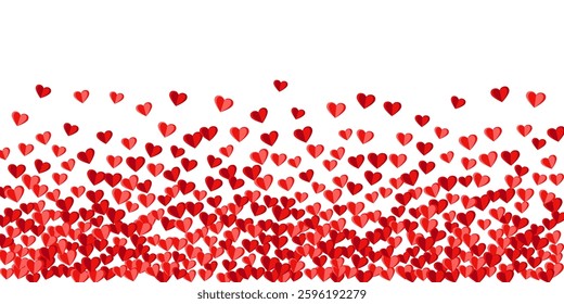 Paper 3D sweet heart symbols confetti background design. Festive decorative elements. Gift card backdrop. Falling heart marriage signs on white.