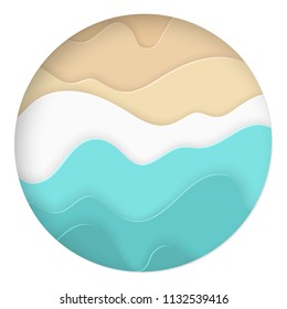 Paper abstract art sea and seacoast round background for flyers, poster, banner, invitation and business cards. Hand drawn vector illustration.