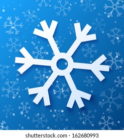 Paper abstract snowflake on blue background. Vector illustration