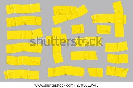 Paper adhesive tape. Sticker shape. Yellow piece scotch. Scrapbook design. Old label duct. Sticky strip. elements set