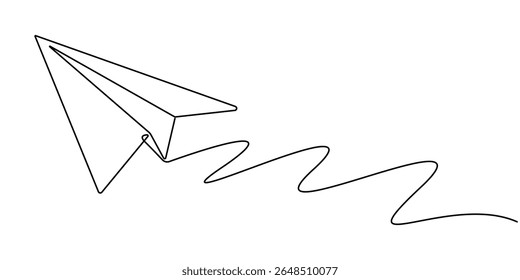 Paper Air Plane Single Line Icon, Paper Plane Continuous Line Icon, paper plane hand drawn single one line art style vector isolated on white background, Paper plane continuous one line drawing.