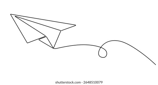 Paper Air Plane Single Line Icon, Paper Plane Continuous Line Icon, paper plane hand drawn single one line art style vector isolated on white background, Paper plane continuous one line drawing.