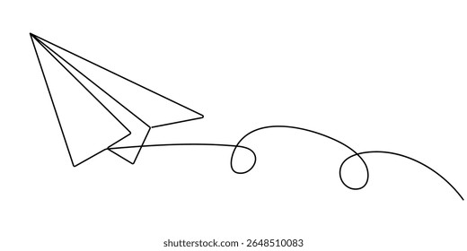 Paper Air Plane Single Line Icon, Paper Plane Continuous Line Icon, paper plane hand drawn single one line art style vector isolated on white background, Paper plane continuous one line drawing.
