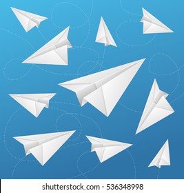 Paper Aircraft Fly on Blue Background Travel and Transportation Symbol. Vector illustration