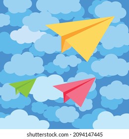 paper airplane above the clouds, vector illustration