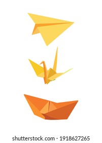 paper airplane, paper bird and paper ship, vector illustration
