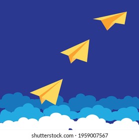 Paper airplane and blue cloud, vector illustration 