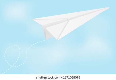 Paper airplane in blue sky. Vector illustration