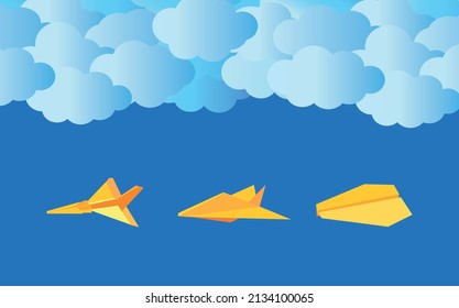 paper airplane and blue sky, vector illustration