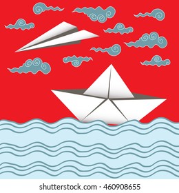 paper airplane and boat card