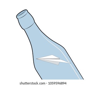 paper airplane in a bottle. vector illustration.