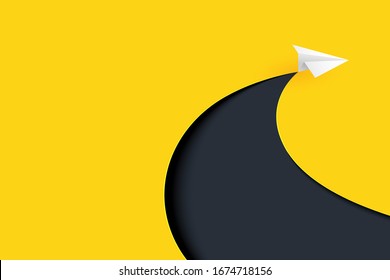 Paper airplane with business success and leadership concept landing page background.Vector illustration.