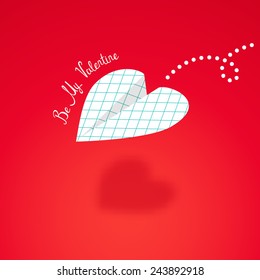 Paper airplane in the cage, built in the shape of heart. Be my Valentine. Vector illustration.