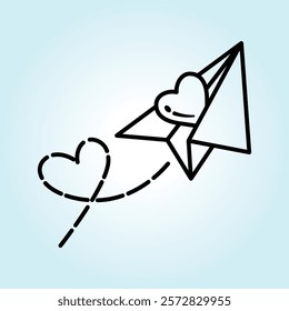 A paper airplane carrying a heart, symbolizing a love letter sent on a journey.