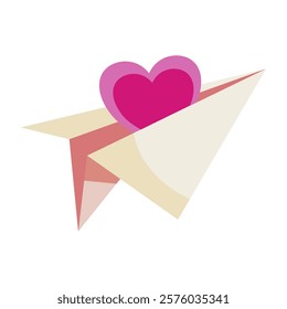 Paper Airplane Carrying Love: A charming illustration of a paper airplane carrying a pink heart, symbolizing sending love or messages of affection.  The design is simple, clean.